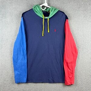 Polo Ralph Lauren Mens Colorblock Hoodie Long Sleeve T-Shirt Navy Blue Red Large